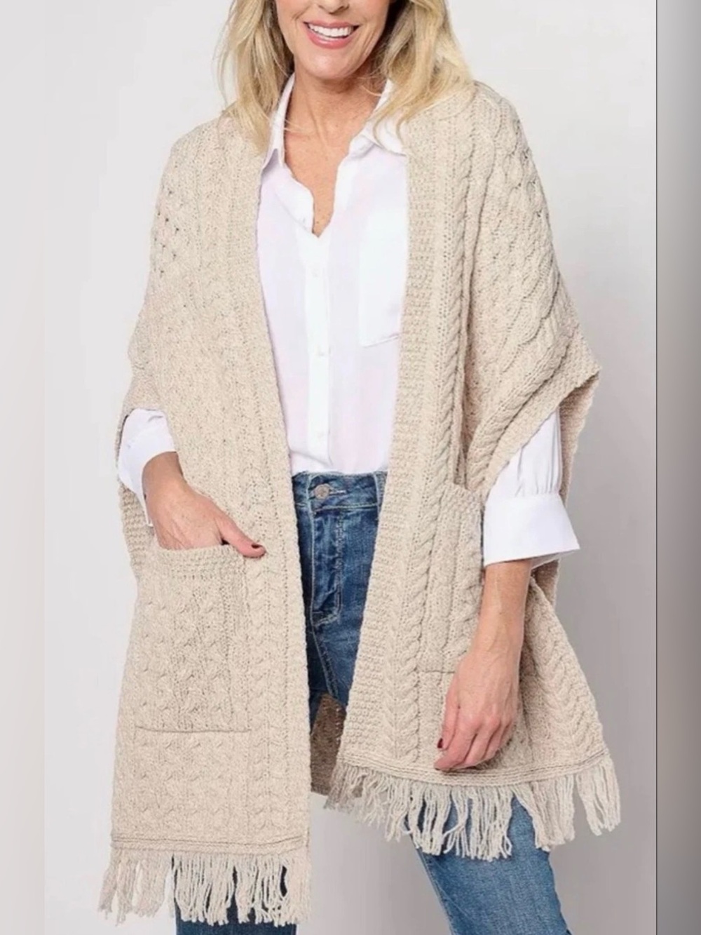 Aran Crafts Merino Wool Shawl with Fringe OS